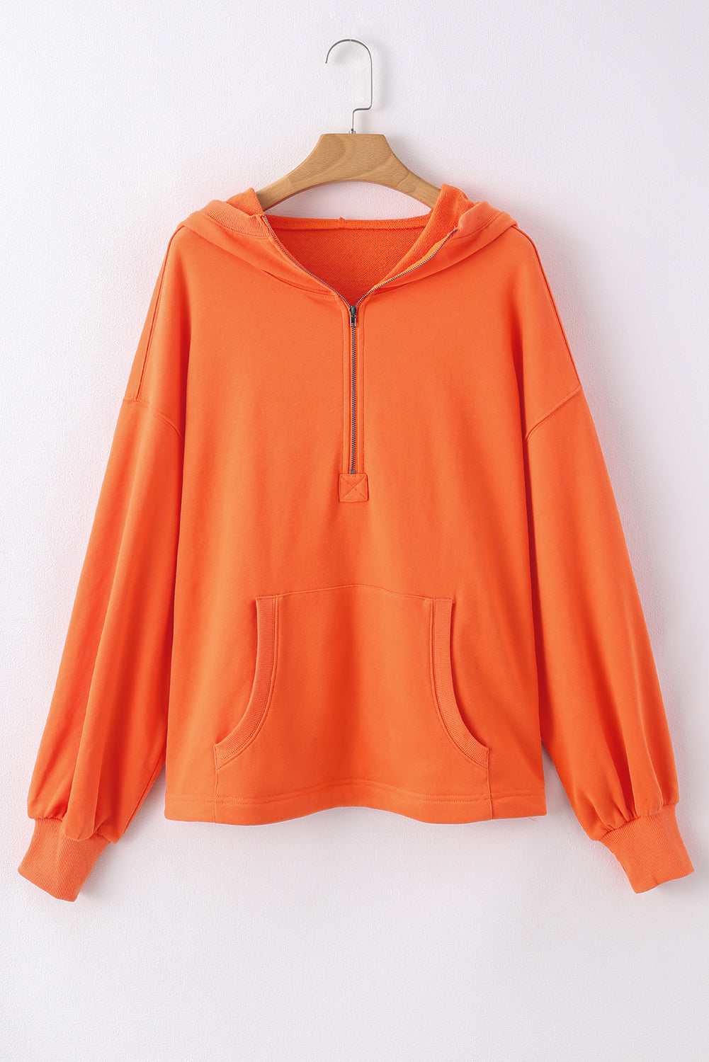 Orange massiver Känguroo -Tasche halb Reißverschluss übergroßer Hoodie