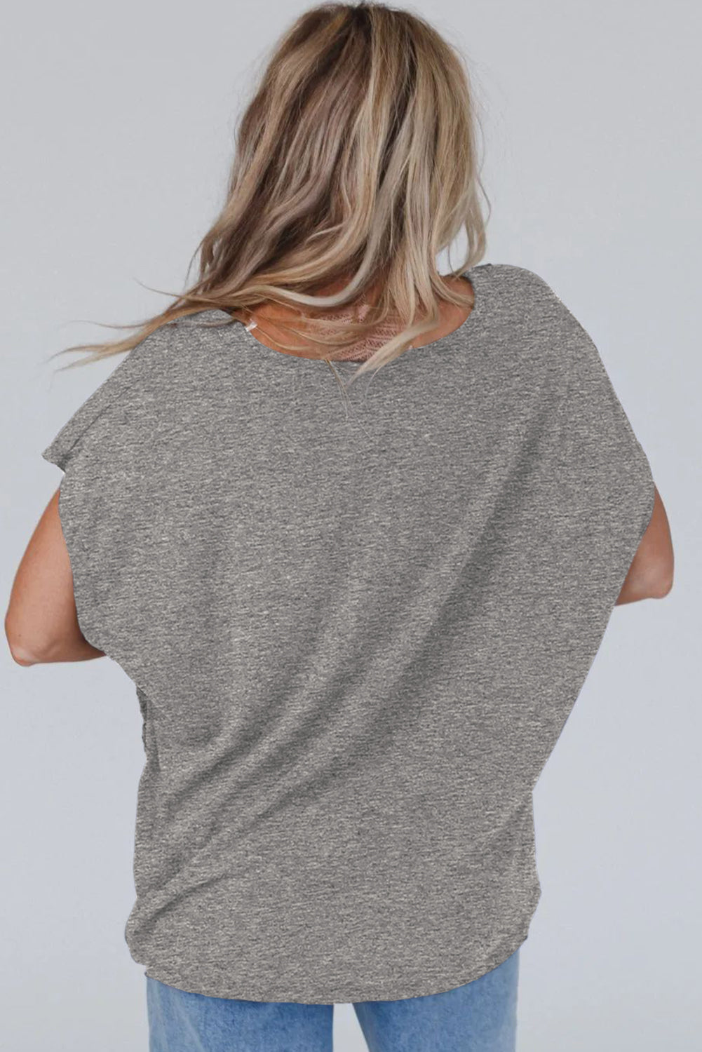 Gray Crochet Lace Detail Oversized Tee