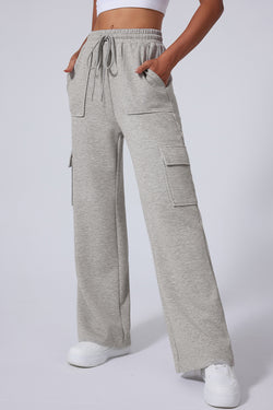 Pantalones grandes y de volumen múltiple con cordones de cordón gris alto y alto