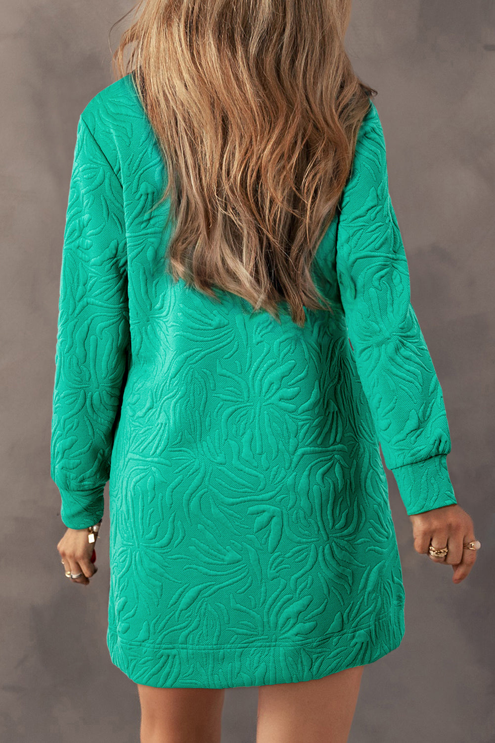 Sea Green Jacquard Textured Quarter Shipper Shift Mini Vestido