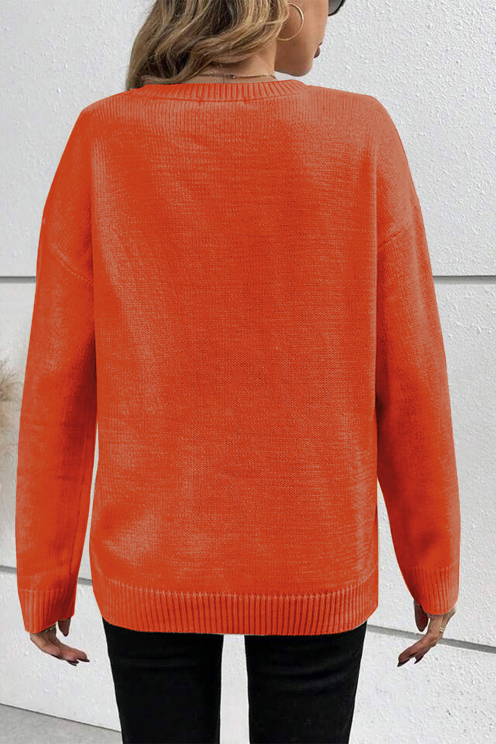 Orange Boo - Ribbed Drop Shoulder Knitted Sweater