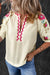 Ricrac puffing sleeve blouse embroidered with beige flowers