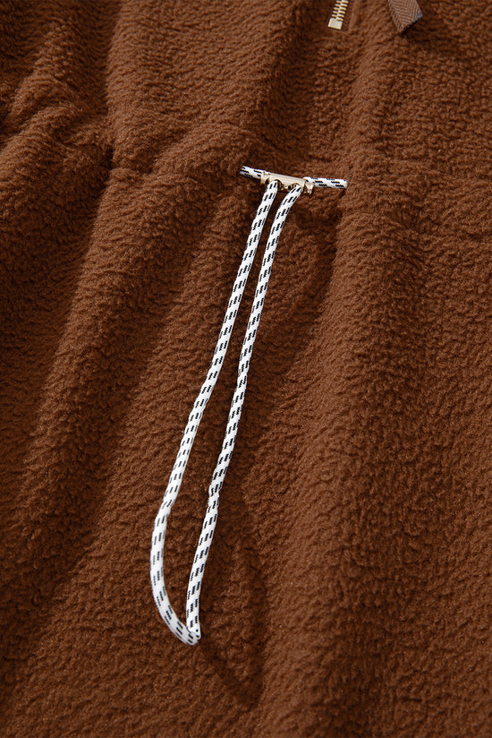 Brown half-zip fleece sweatshirt