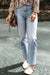 Light -blue right jeans faded with acid and raw edges