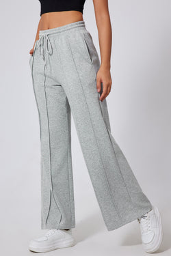 Pantalon de survêtement large taille haute avec cordon de serrage et coutures gris