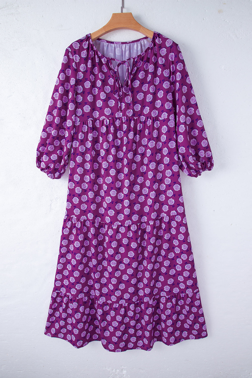 Purple Boho Printed Puff Sleeve Maxi Dress