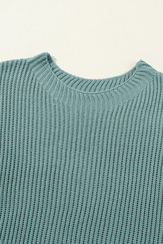 Haze Blue - Surprised Sweater with short sleeves and side slit