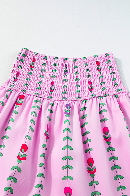 Rose printed long swallowed skirt on several levels