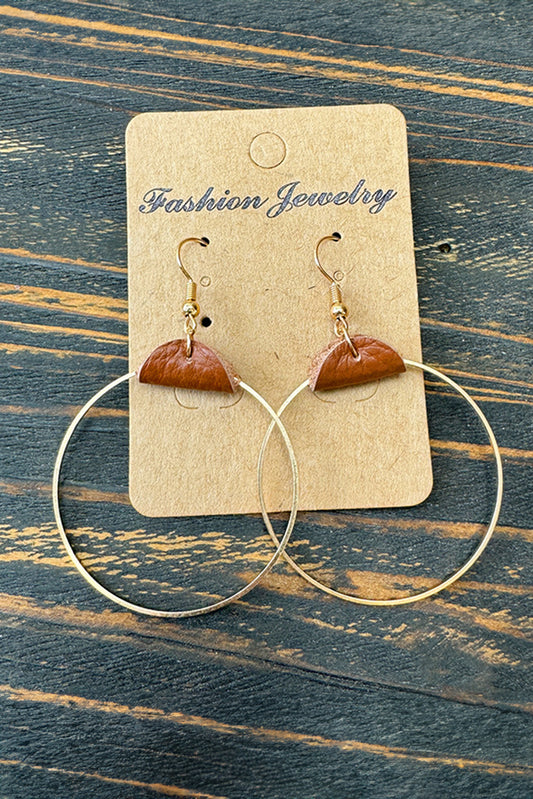 Boucles d'oreilles créoles en cuir PU marron