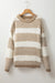 Brown loose sweater with stripes and dropped shoulders, round neck