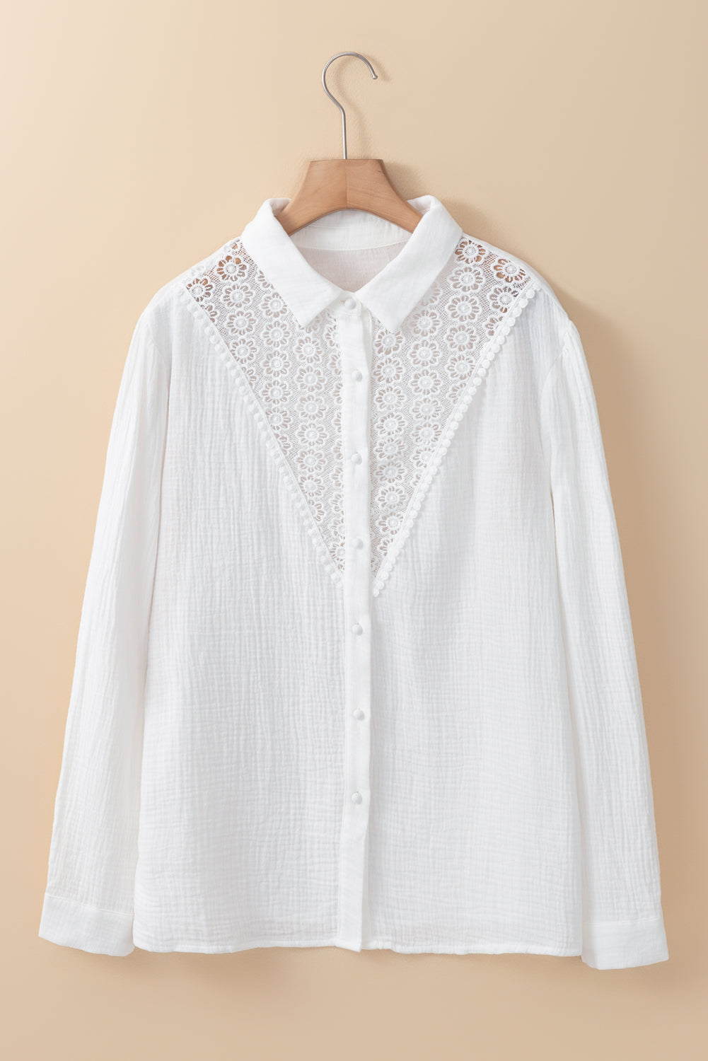 Shirt snow-out in pizzo floreale bianco