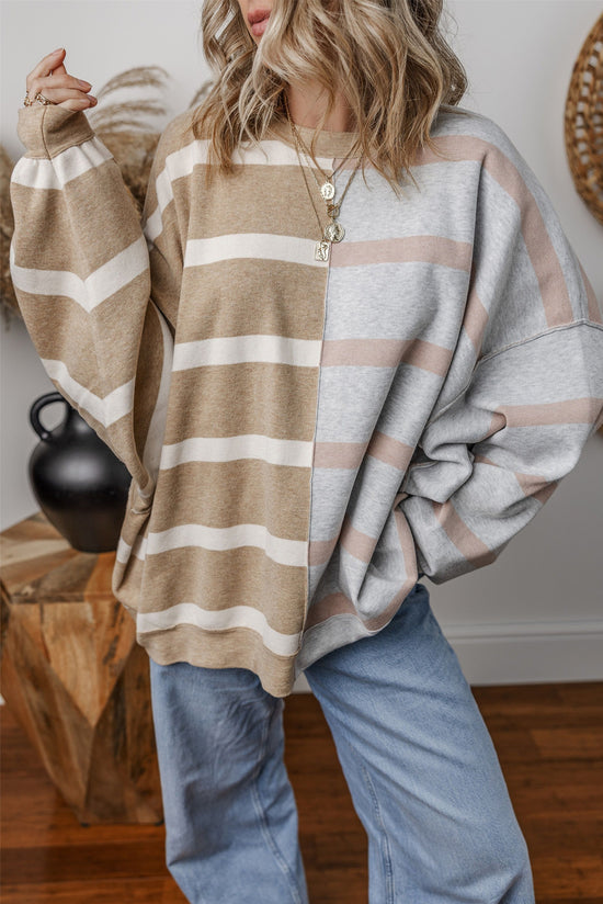 Striped khaki over-dimensional sweater *