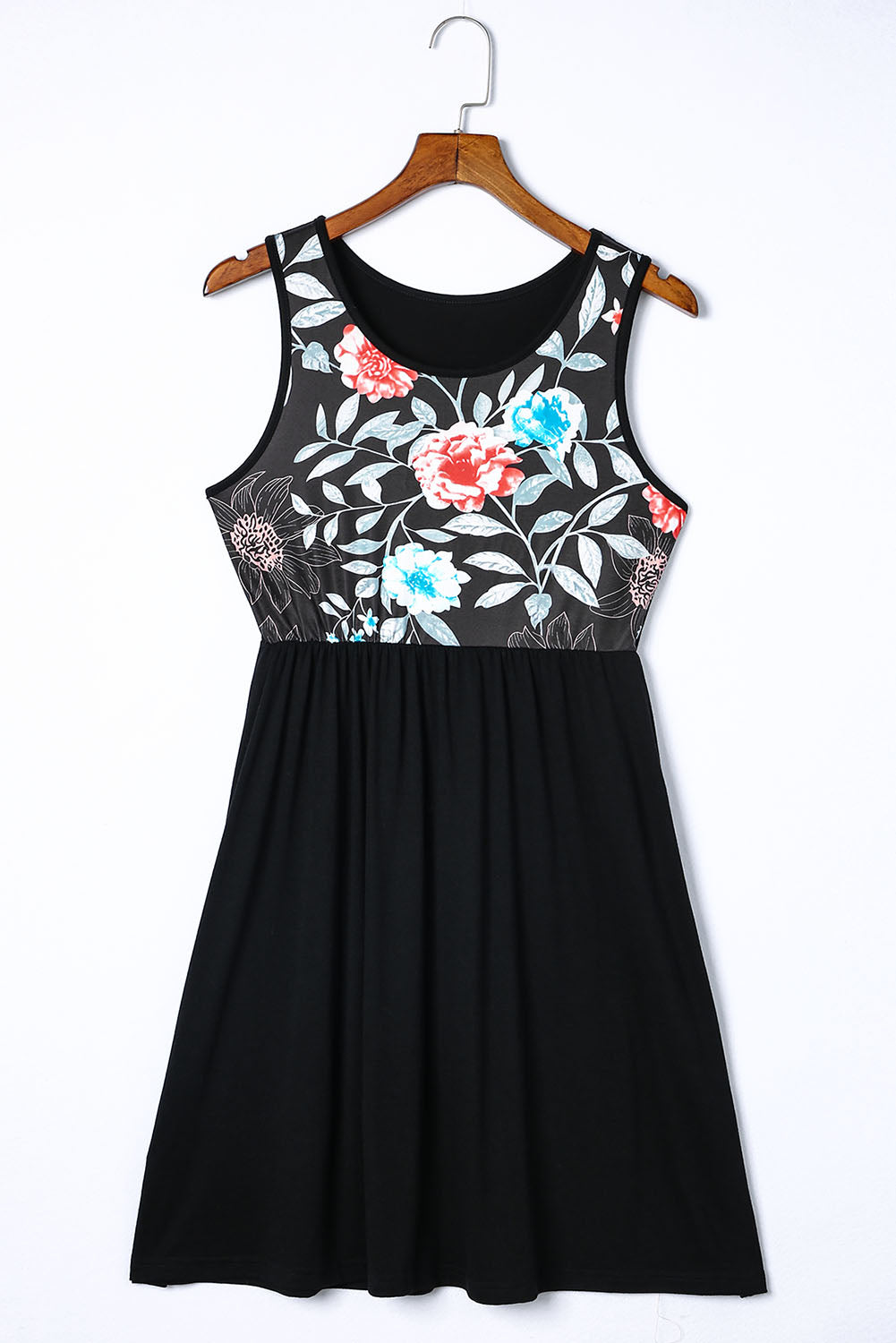 Black Floral Top Sleeveless Midi Dress