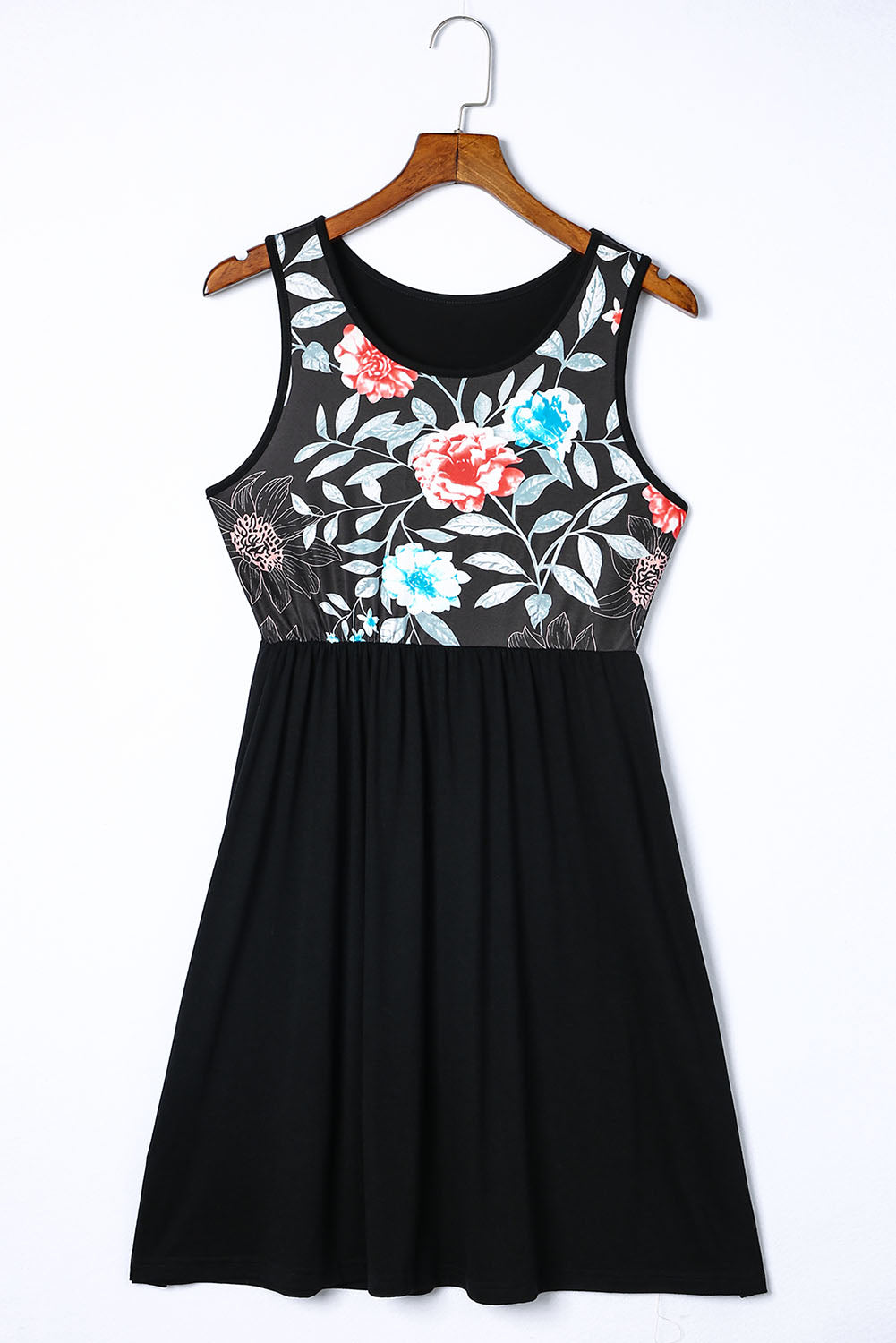 Vestido midi sin mangas con top floral negro