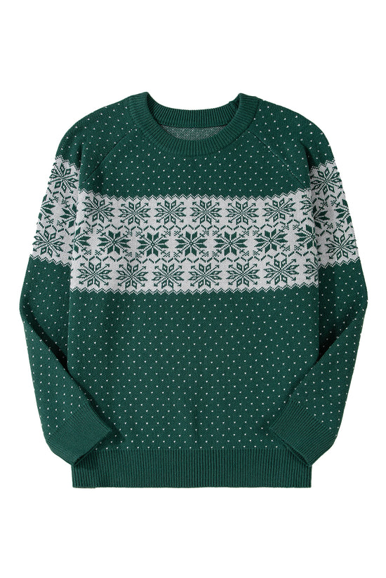 Pull de Noël vert à motif de flocon de neige et épaules tombantes, grande taille