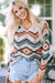 Multicolor Aztec Print Long Sleeve V-Neck Top