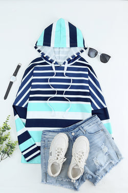 Multi-striped long sleeve drawstring hoodie