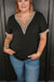 Black Short Sleeve V-Neck Top with Lace Trim Plus Size