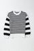 Black and white striped bishop sleeve drop shoulder knit sweater