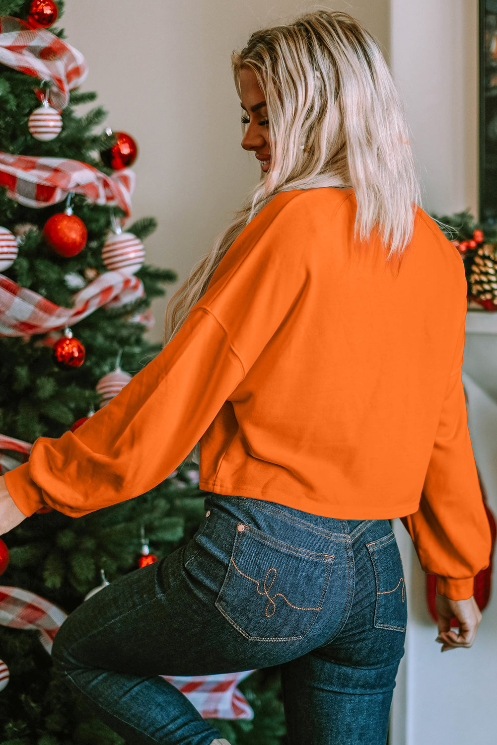 Sweat-shirt orange à col cranté avec inscription « Game Day » Rugby Football