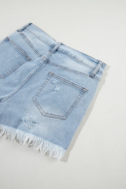 Light Blue Ripped High Waisted Denim Shorts with Raw Hem