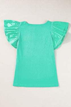 High green mint with floating sleeves and square collar