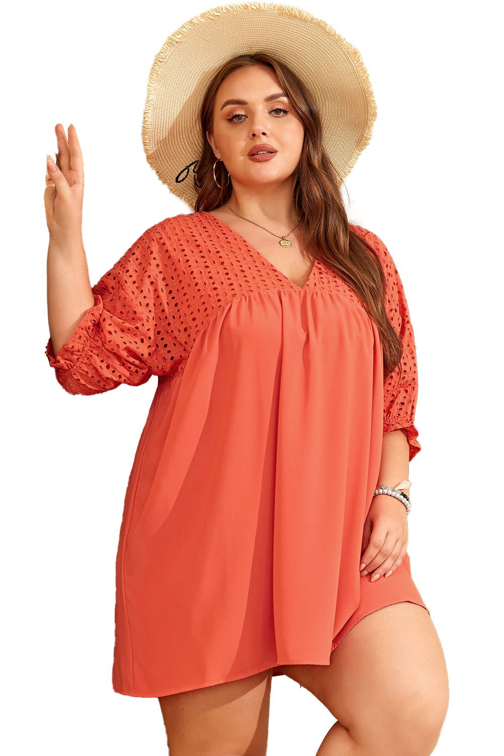 Carrot Plus Size Eyelet Contrast Bodice Babydoll Dress