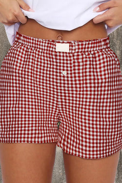 High waist shorts Vichy print Red tiles *