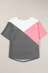 T-shirt with mid-long sleeve in embodied knitting color block pink strawberry