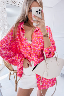 Large shirt buttoned pink leopard print