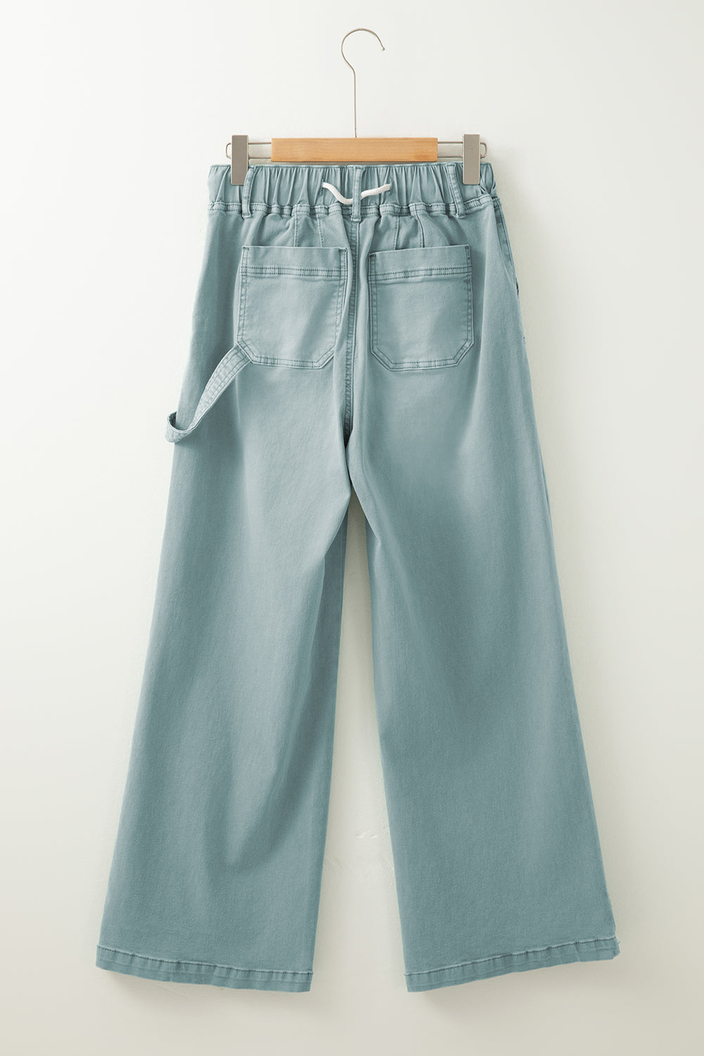 High Waisted Wide Leg Jeans with Drawstring and Smoke Green Mineral Wash