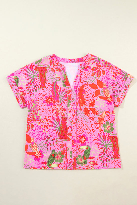 Crowt V -Neck Bluse con estampado floral de la jungla rosa