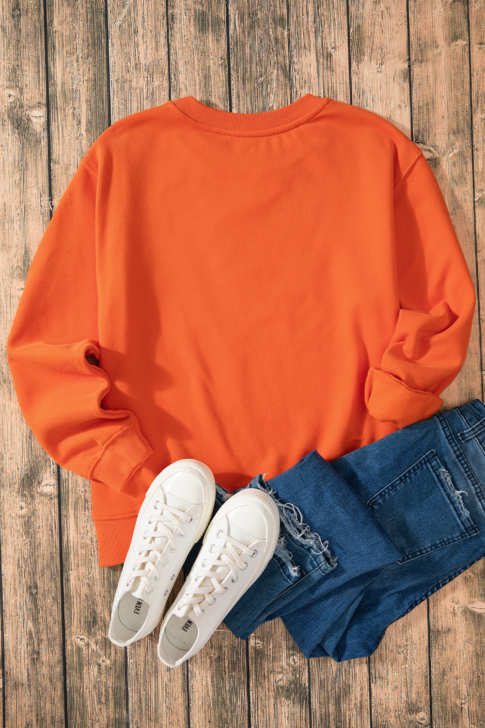 Sweat-shirt en tissu éponge à épaules tombantes et doublure en polaire uni orange roux