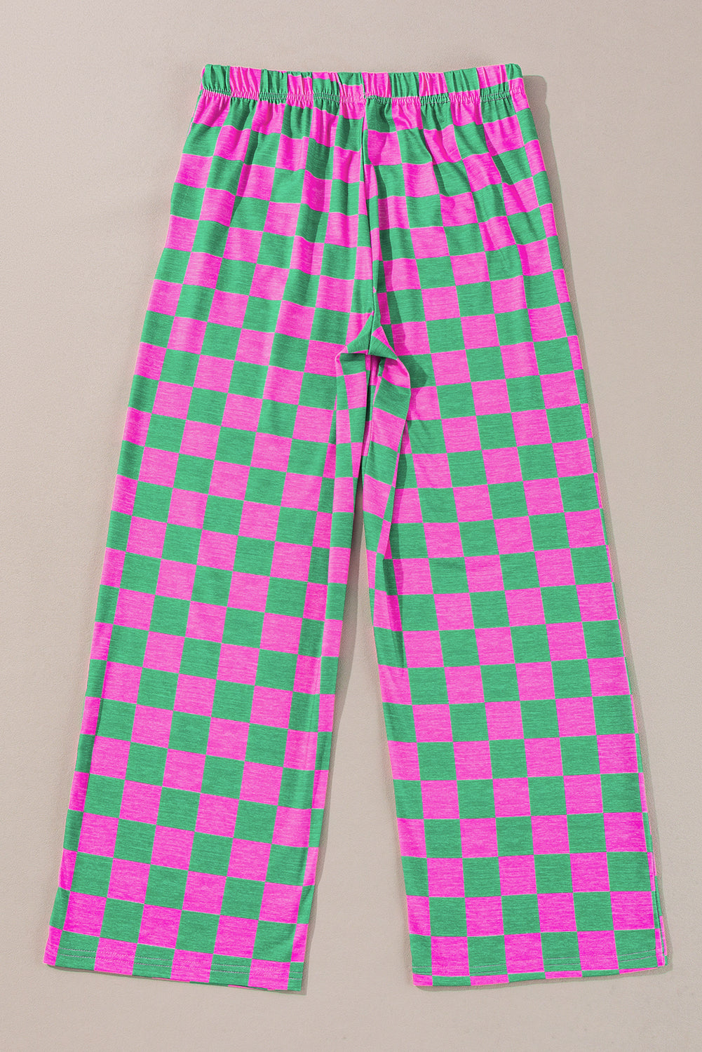 Green 2-Tone Checked Print High Waist Wide Leg Pants