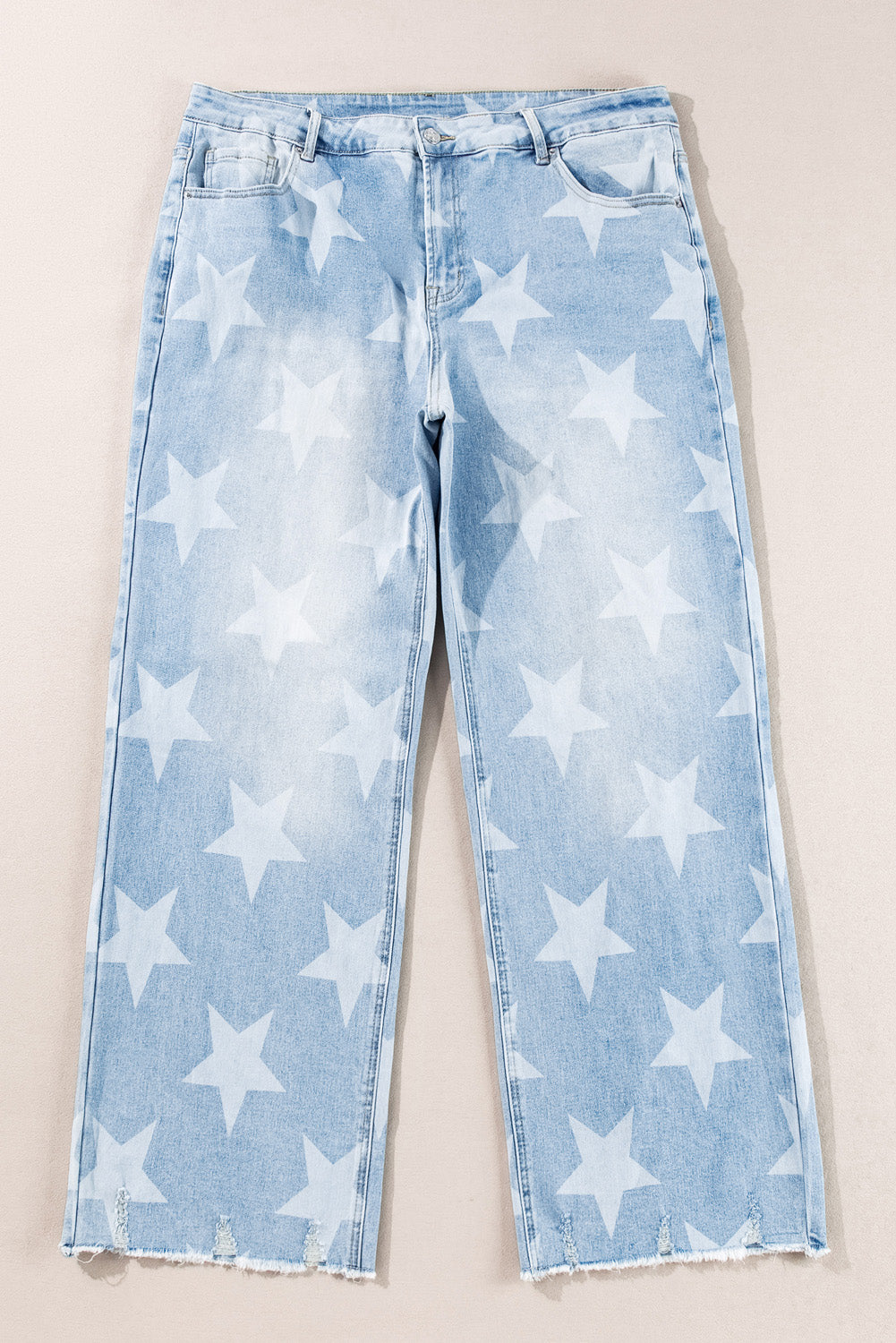 Beau Blue - Plus Size Star Pattern High Waisted Jeans