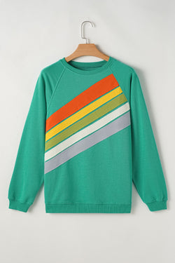 Mint Green Rainbow Color Block Striped Sweatshirt