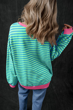 Over-dimensional sweatshirt with sky blue stripes *