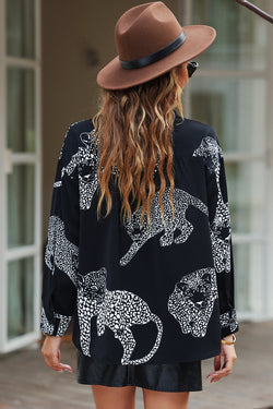 Chute print black satin shirt