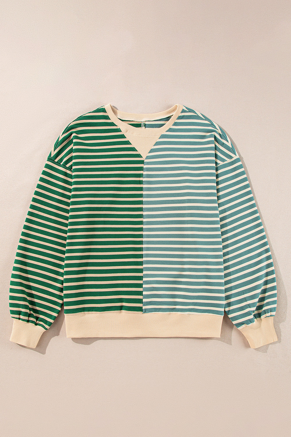 Sweat-shirt oversize à rayures et color block vert à épaules tombantes