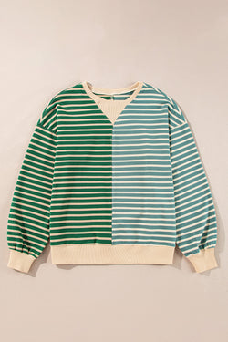 Oversize striped sword and Color Block green with drooping shoulder