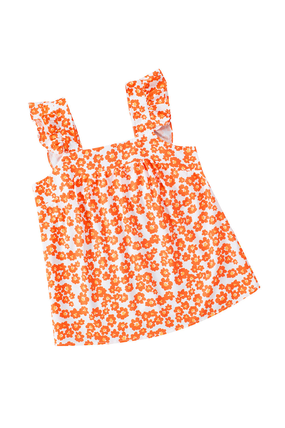 Orangefarbenes Blumendruck quadratischer Nacken Rüschen Tanktop Top