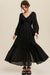 Black Ruffle Cutout Long Dress with Bow Tie and V-Neck