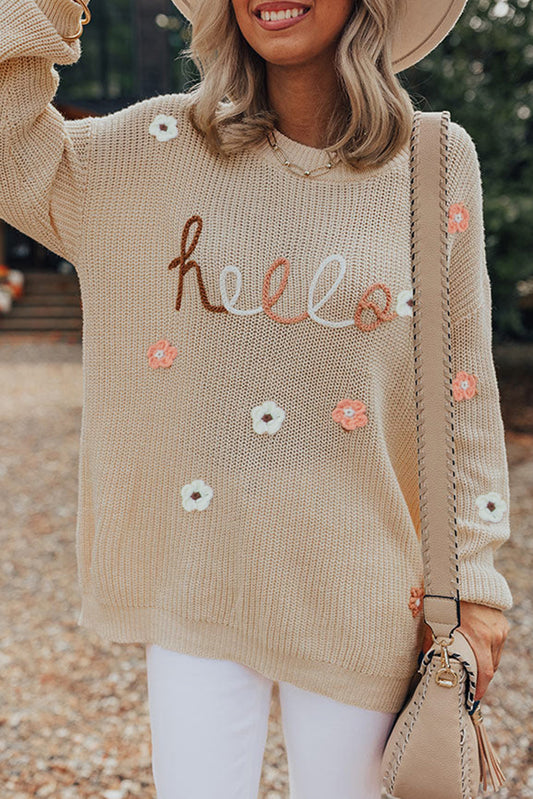 Parchment Hello - Pull ample en tricot brodé de fleurs