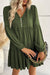 Green Ruffled Lace Button Mini Dress with Puff Sleeves and Tiered Skirts