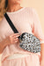 White multi-layer zipped shoulder bag with cheetah print