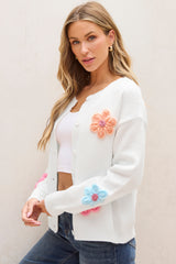 Cardigan boutonné blanc à motif floral *-A WOMAN WE LOVE