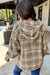 Khaki printed checkered hoodie with zipper on the front