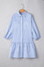 Sky blue striped button-down shirt dress, bubble sleeves, chest pockets