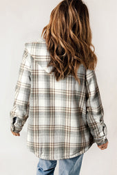 Grey Plaid Hooded Jacket with Sherpa Lining