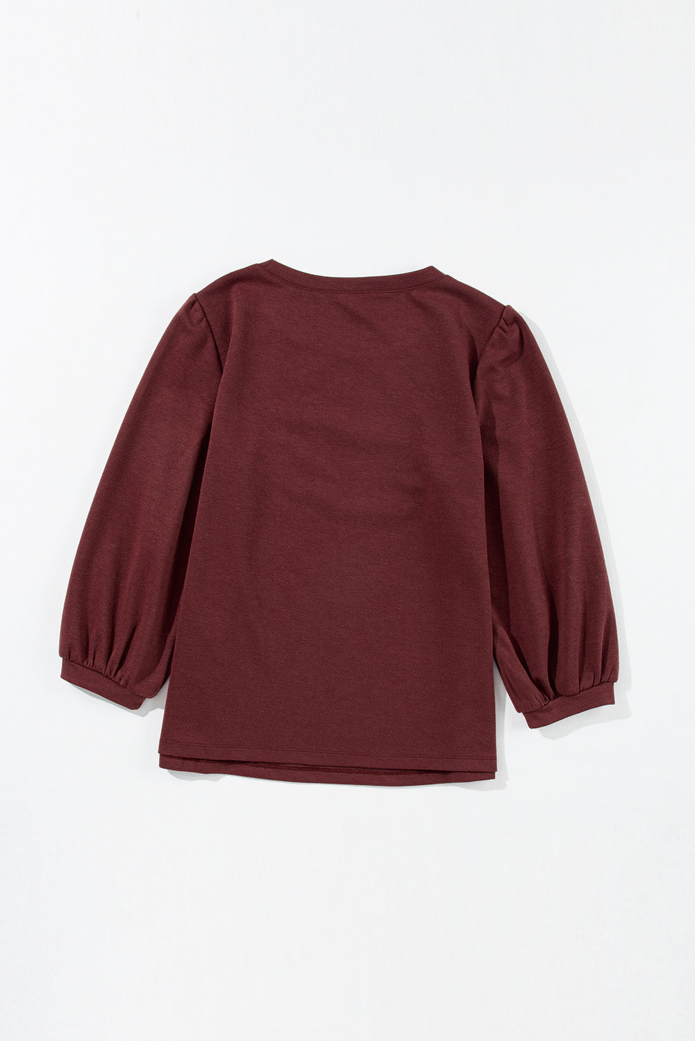 Red Dahlia Solid Color 3/4 Sleeve Round Neck Top
